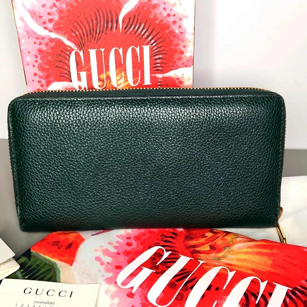 Gucci Zumi Green Two Tone GG Horsebit Zip Wallet - Picture 4 of 13
